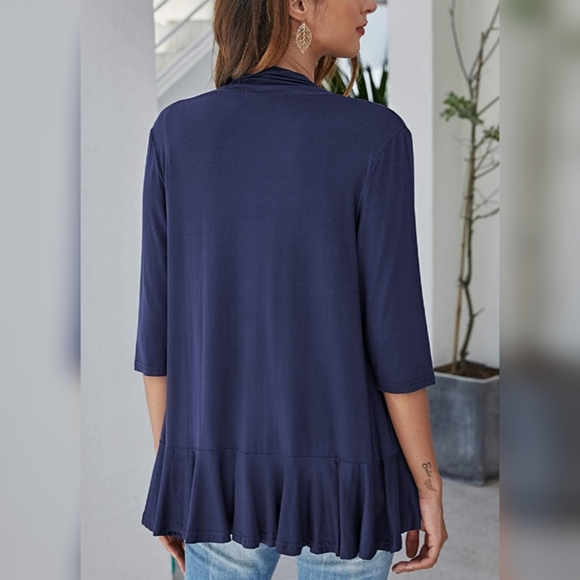 NEW Cardydony Lightweight Casual 3/4 Sleeve Open Front Navy Blue Cardigan Large - Picture 4 of 9